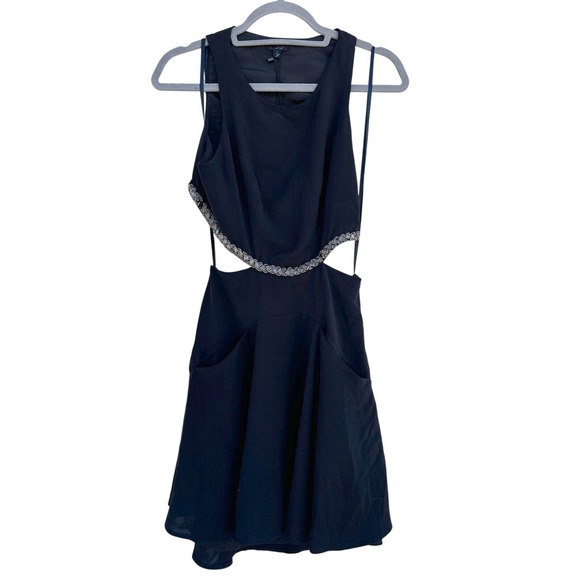 NBD Dresses & Skirts - NBD Black Cutout Beaded Mini Dress Sleeveless Fit & Flare Size S NWT